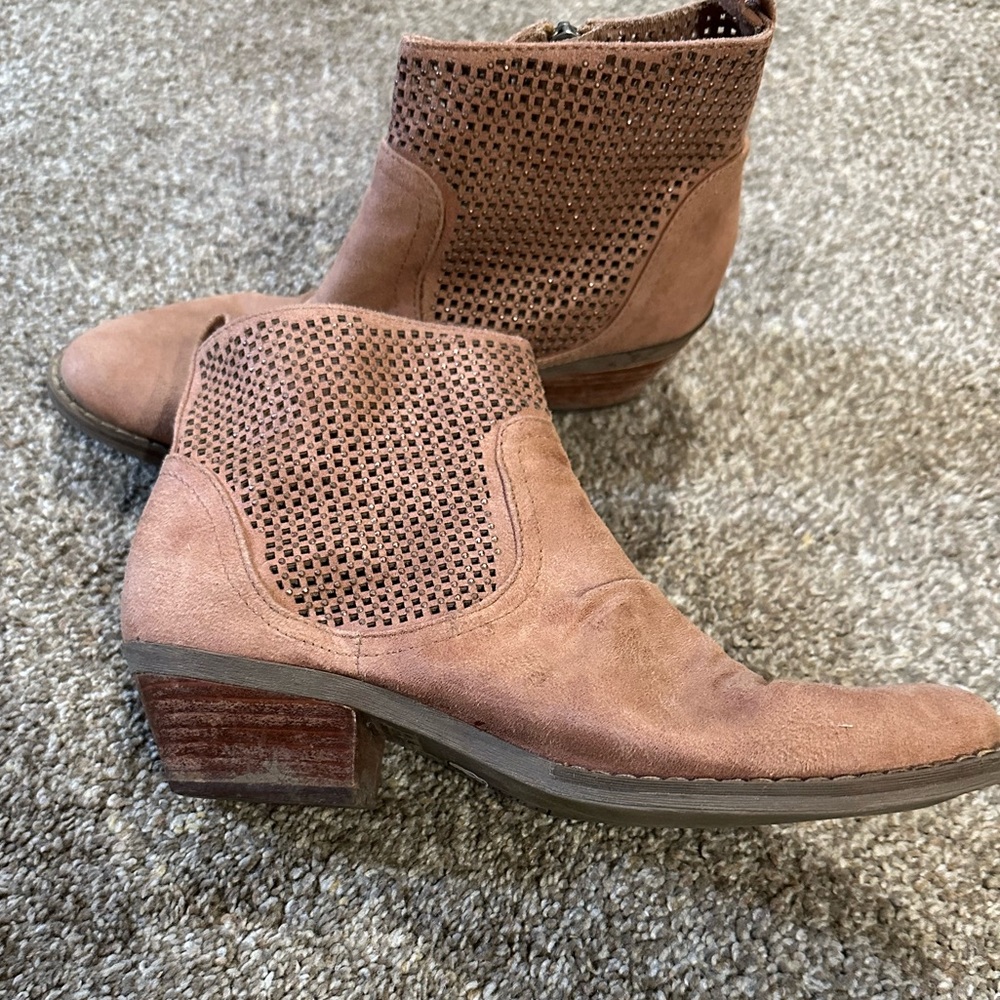 Report Tan Perforated Ankle Booties